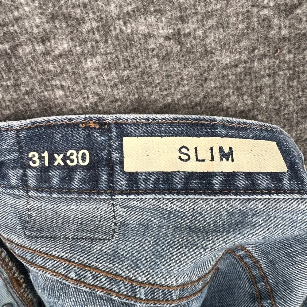 Gap 1969 Slim Fit Straight‎ Relaxed Mens Jeans Blue Medium Wash Distressed 31